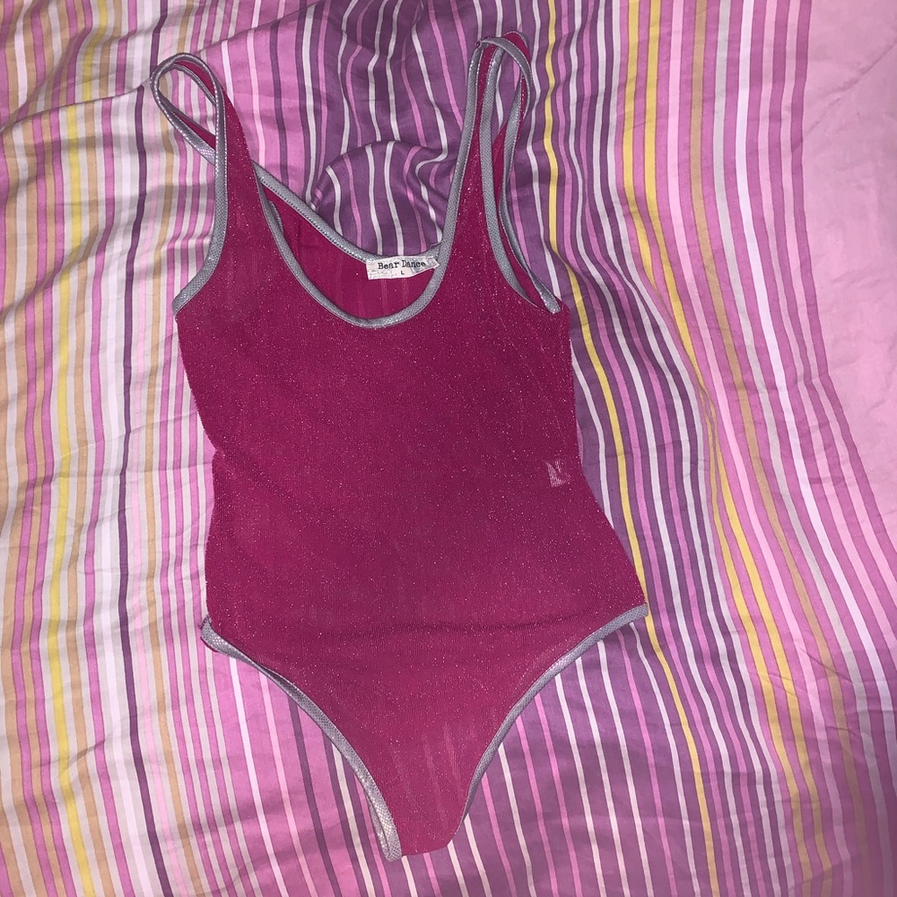 Magenta Glitter-mesh bodysuit